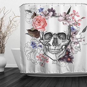 Skull Roses Waterproof Shower Curtain with Hooks