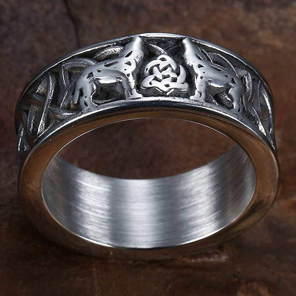 Vintage Style Celtic Knot Wolf Ring