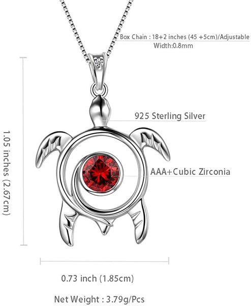 Spiral 925 Sterling Silver Sea Turtle Birthstone Necklace