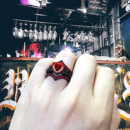 Gothic Black Rose Flower Skull Ring Set