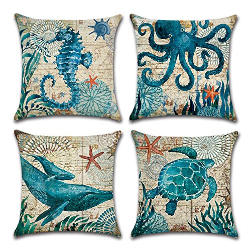 Decorative Ocean Theme Pillow Cover 4 Pcs Set