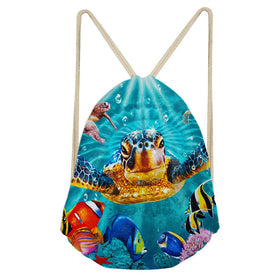 Sea Turtle Teal Drawstring Backpack