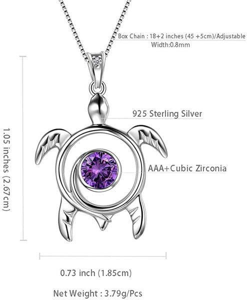 Spiral 925 Sterling Silver Sea Turtle Birthstone Necklace