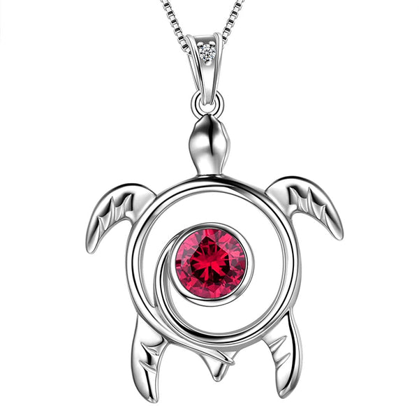 Spiral 925 Sterling Silver Sea Turtle Birthstone Necklace