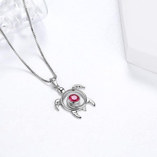 Spiral 925 Sterling Silver Sea Turtle Birthstone Necklace