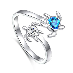 S925 Sterling Silver Sea Turtle Heart Ring