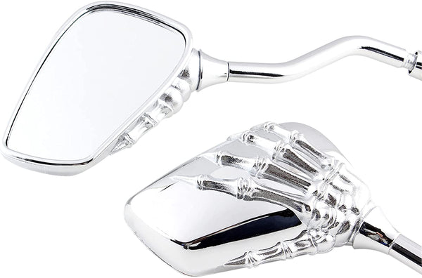 Chrome 8mm/10mm Motorcycle Skull Skeleton Rearview Side Mirrors