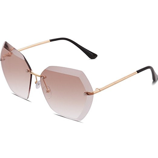 Oversized Rimless Sunglasses for Women Diamond Cut