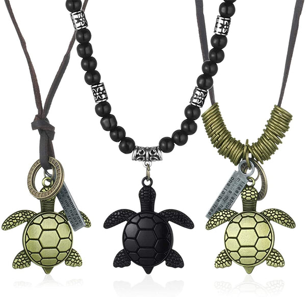 3pcs/Pack Leather Beads Novelty Sea Turtle Pendant Necklace