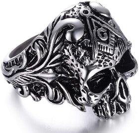Stainless Steel Gothic Skull Vintage Masonic Biker Ring