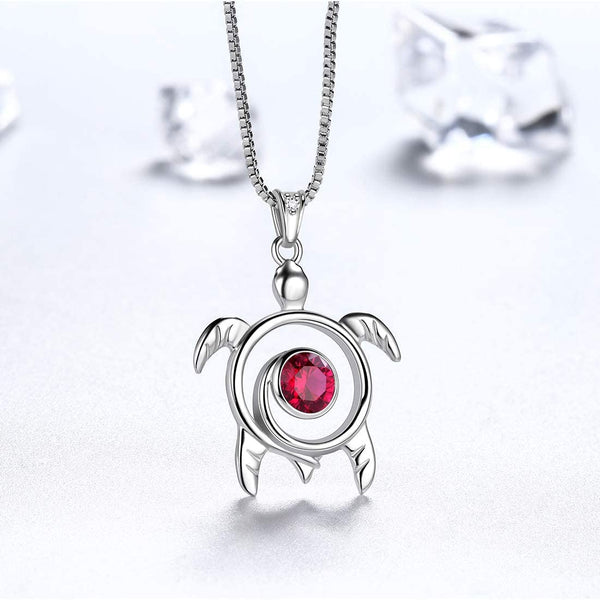 Spiral 925 Sterling Silver Sea Turtle Birthstone Necklace
