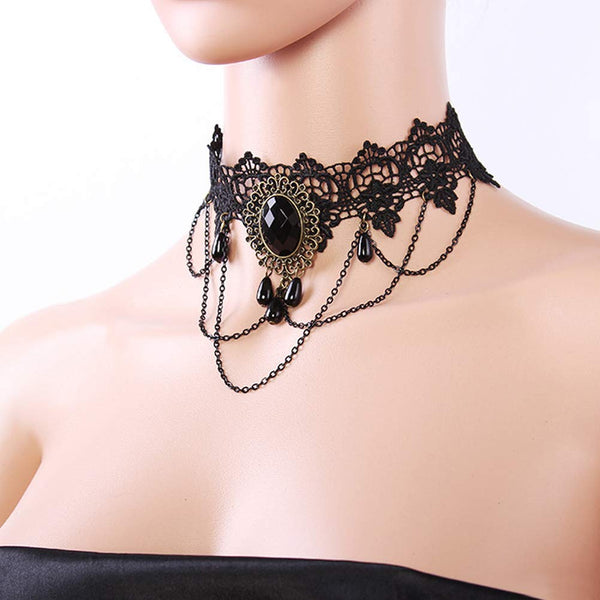 Gothic Floral Black Lace Choker