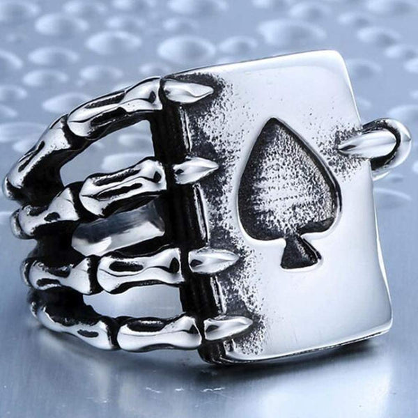 Death Claw Gothic Black Spade Casino Ring