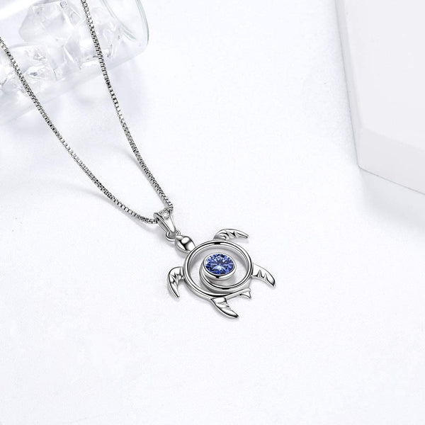 Spiral 925 Sterling Silver Sea Turtle Birthstone Necklace