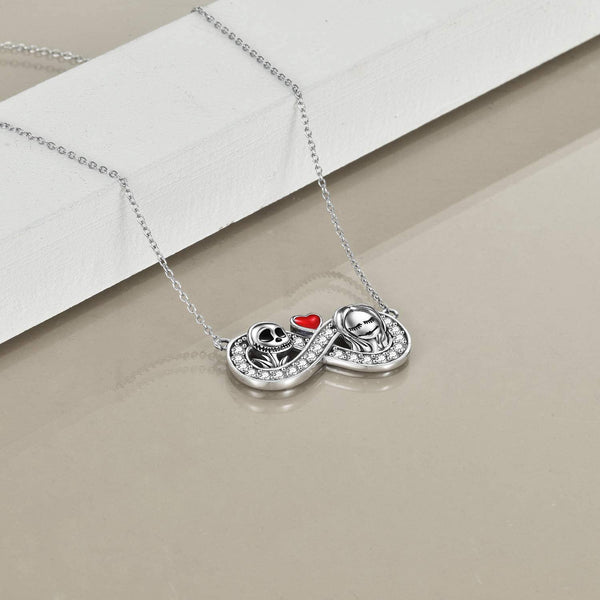 925 Silver Skeleton Skull Infinity Heart Necklace