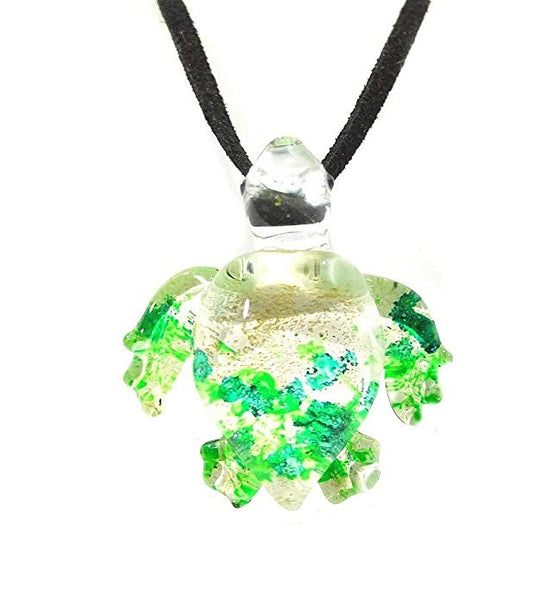 Handmade Ocean Sea Turtle Art Glass Pendant Necklace