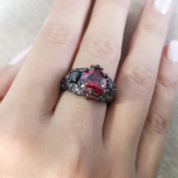 Crystal Heart Skull Ring