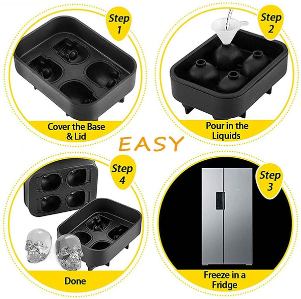 Pack of 2 BPA Free Flexible Silicone Skull Ice Mold Trays