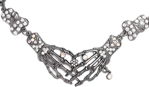Skeleton Hand Skull Drop Earring Rhinestone Claw Palm Choker Necklace Set