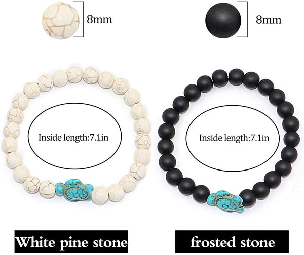 2PCS Natural Stone Sea Turtle Elastic Beads Bracelets