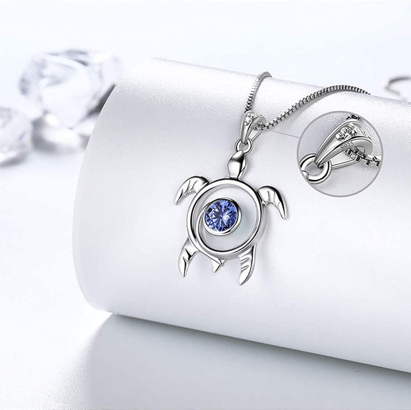 Spiral 925 Sterling Silver Sea Turtle Birthstone Necklace