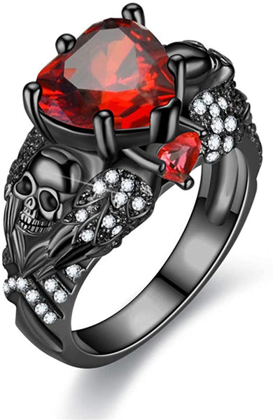 Crystal Heart Skull Ring