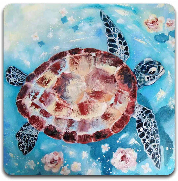 Watercolor Sea Turtle Square Coaster Set - Set of 4