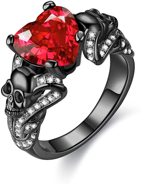 Crystal Heart CZ Skull Ring