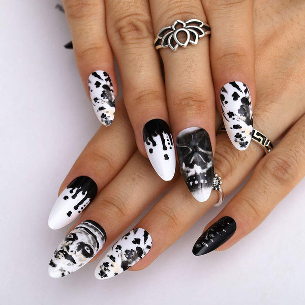 24PCS Gothic Skull Press On Nails