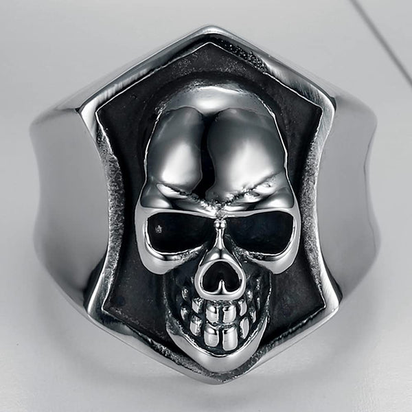 Retro Hexagon Shaped Gothic Skull Ring