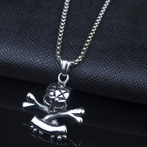 Gothic Skull Death Cross Bone Pendant Necklace