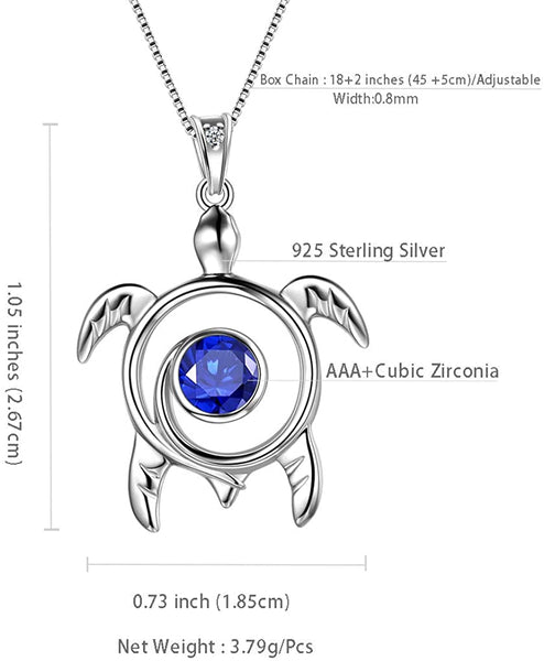 Spiral 925 Sterling Silver Sea Turtle Birthstone Necklace