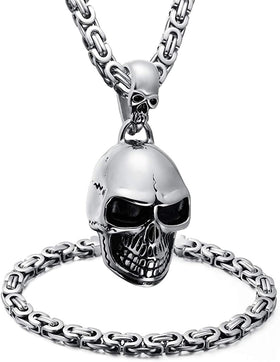Men Stainless Skull Pendant Necklace Bracelet Set
