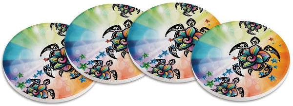 Ceramic Stone Floral Turtle 4pcs Set Coasters
