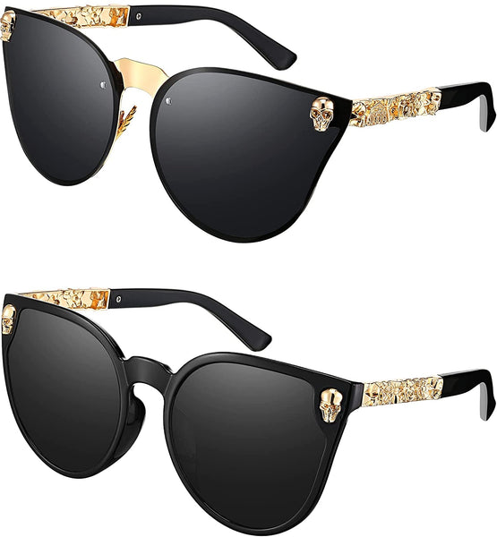 2 Pair Cat Eye Rimless Skull Design Sunglasses