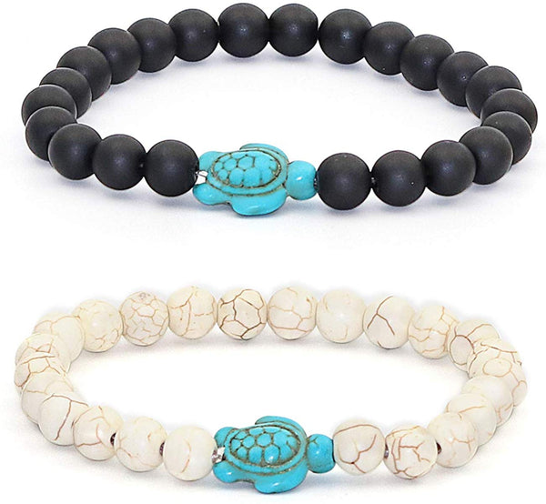2PCS Natural Stone Sea Turtle Elastic Beads Bracelets