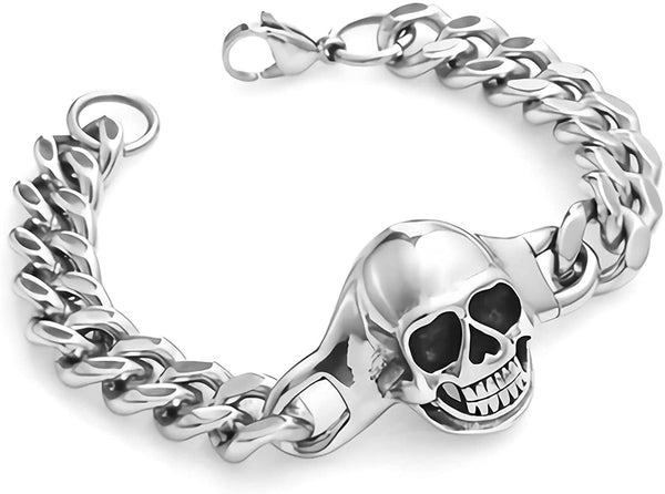 Skull Stainless Steel Bracelet Cuban Chain Jewelry Set For Men