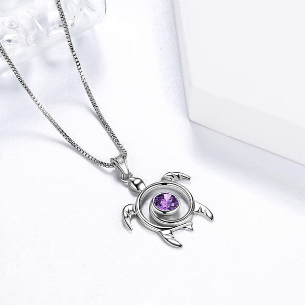 Spiral 925 Sterling Silver Sea Turtle Birthstone Necklace