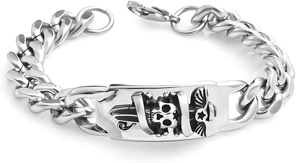 Skull Stainless Steel Bracelet Cuban Chain Jewelry Set For Men