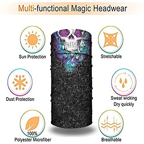 2 Pack Colorful Skull Face Tube Mask