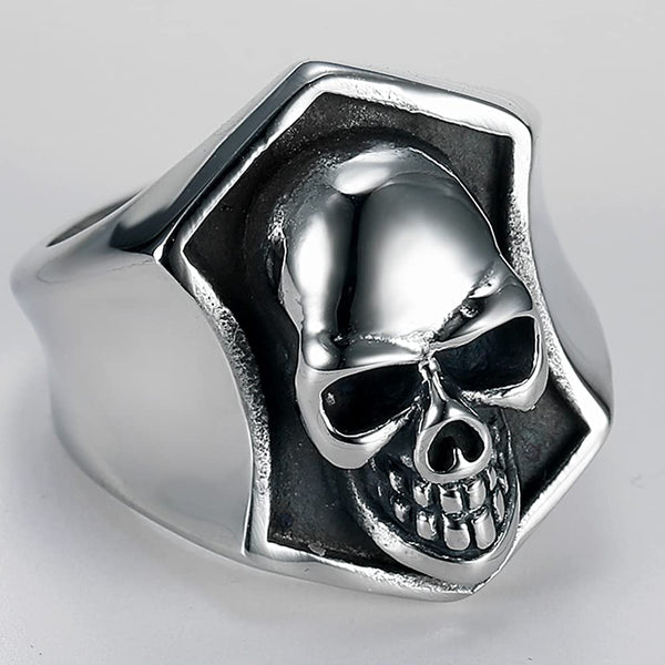 Retro Hexagon Shaped Gothic Skull Ring