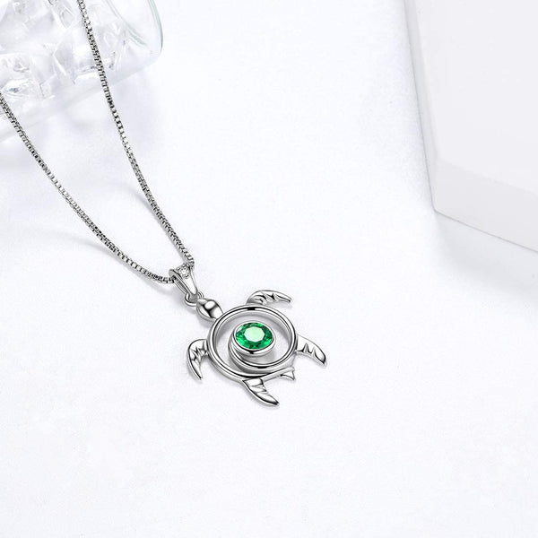 Spiral 925 Sterling Silver Sea Turtle Birthstone Necklace