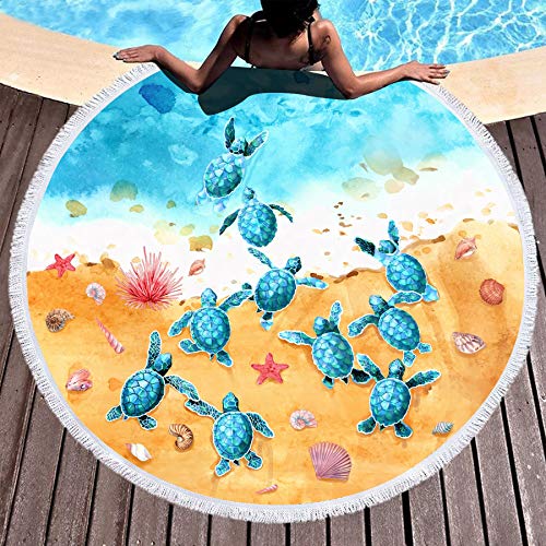 Sea Turtle Round Beach Towel Blanket - 59 Inches