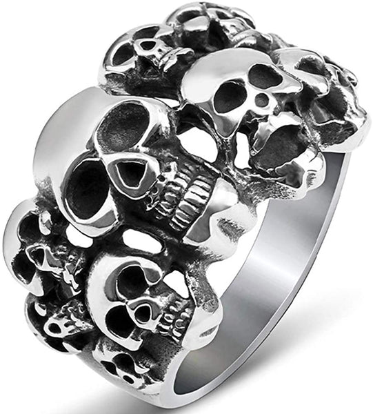 Titanium Steel Skull Heads Ring