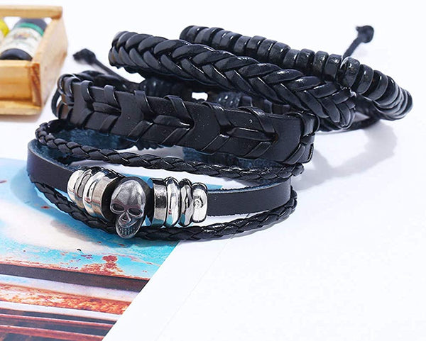 Skull Multilayer Woven Leather Beaded Rope Adjustable Bracelet
