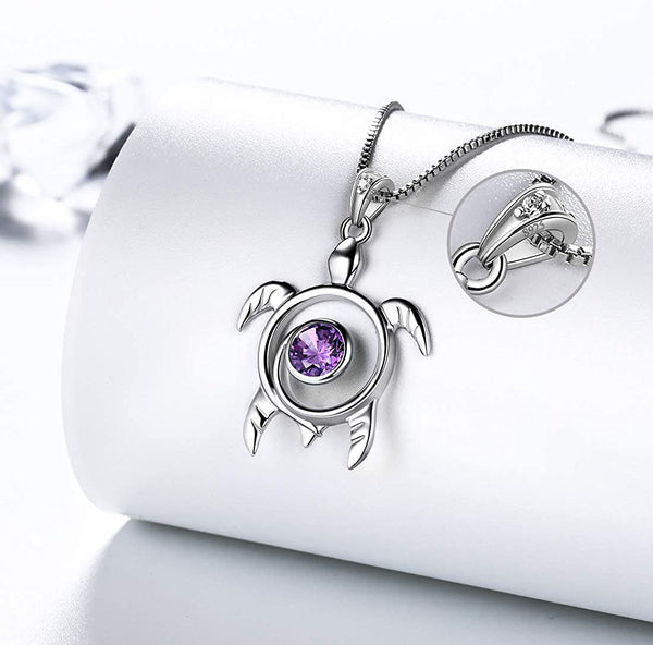 Spiral 925 Sterling Silver Sea Turtle Birthstone Necklace