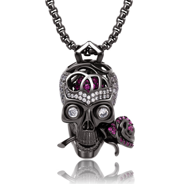 "Romance Forever" Skull & Rose Charm Unisex Pendant Necklace
