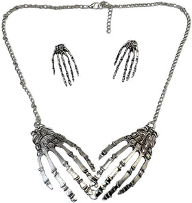 Gothic Skeleton Hand Skull Dangle Drop Earring Claw Palm Choker Necklace