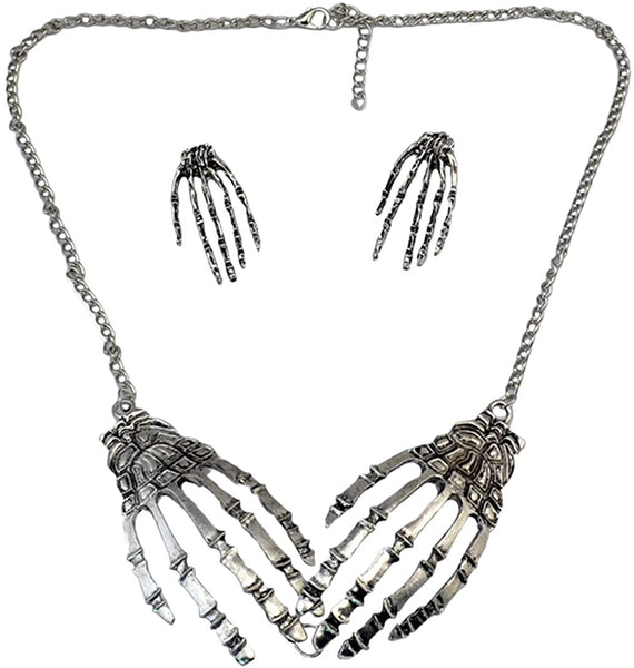 Gothic Skeleton Hand Skull Dangle Drop Earring Claw Palm Choker Necklace
