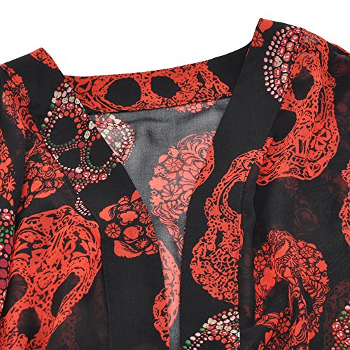Women Skull Print Sheer Loose Kimono Cardigan Cover up